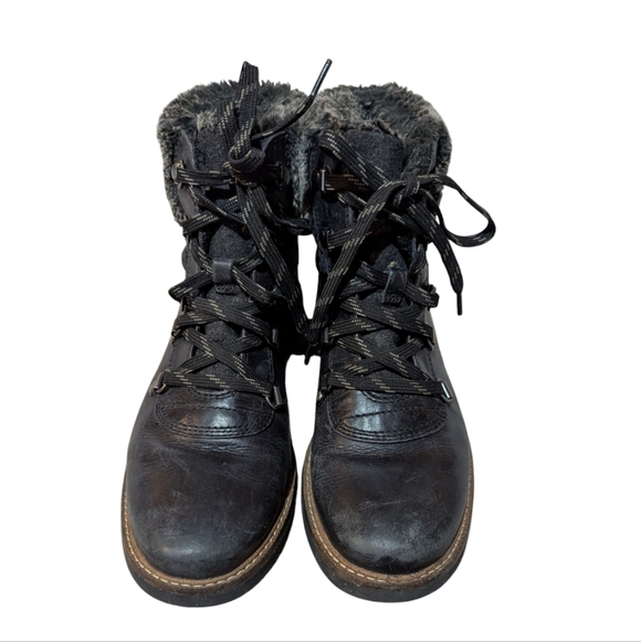 Clarks Glick Clarmont Black Leather Ankle Boots Faux Fur 8 M - Picture 3 of 7